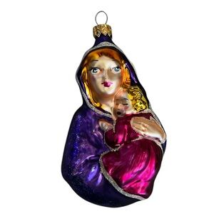 Christopher Radko Madonna & Child Vintage Purple Pink Christmas Holiday Ornament
